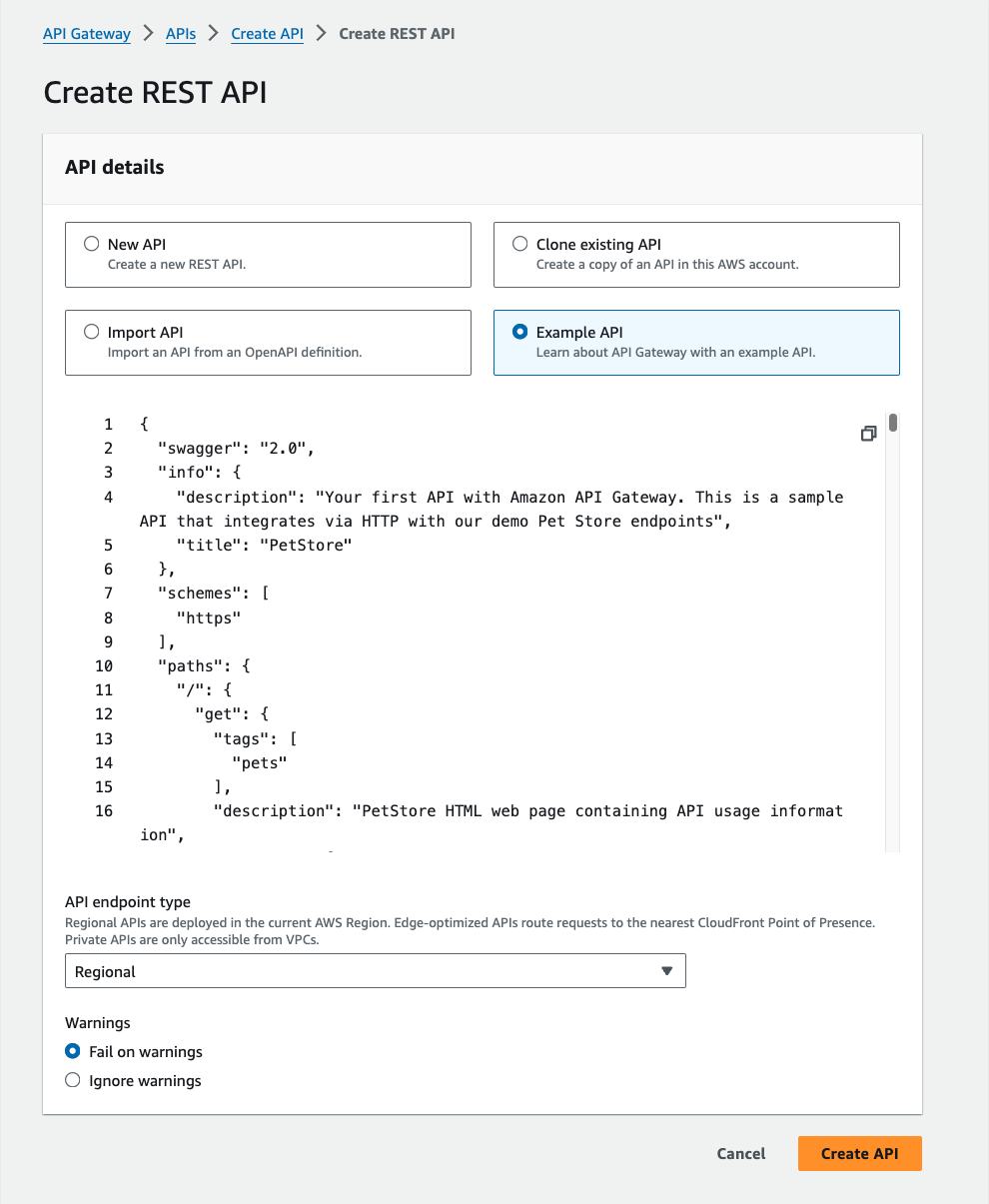 AWS Create REST API form
